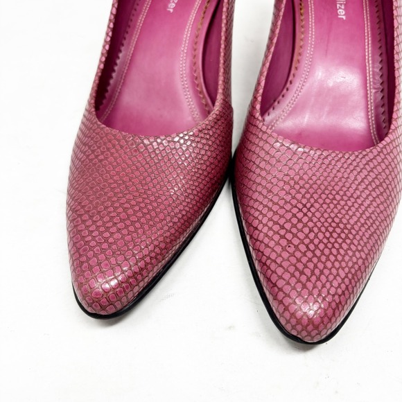 Naturalizer Rose Pink Snakeskin Embossed Pointed Toe Kitten Heel Pumps Size 10 - Picture 2 of 9